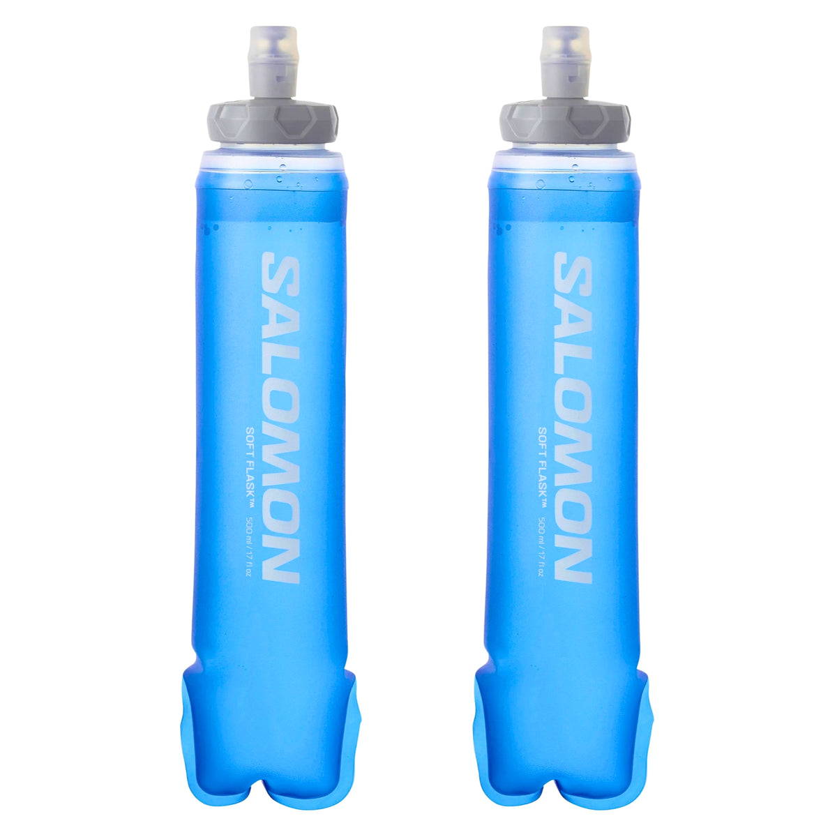 Vista frontal de dos soft flasks Salomon de 500 ml y abertura de 42 mm